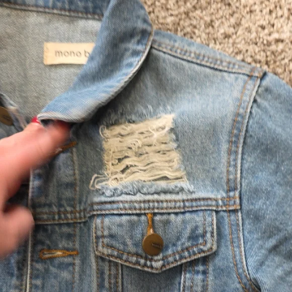 Mono B Blue Distressed Jean Jacket - Picture 7 of 11